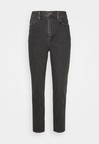 Högmidjade svarta jeans i denim, med en klassisk femficksdesign och raka ben. Tyget har en subtil textur.