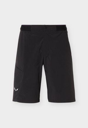 Μαύρο σορτς μήκους μέχρι το γόνατο με κουμπί στο μπροστινό μέρος, τσέπη με φερμουάρ στην αριστερή πλευρά και μικρό λευκό λογότυπο κοντά στο στρίφωμα.