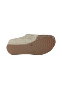 Scarpa slip-on in beige con upper in lana e suola in gomma leggera marrone chiaro strutturata. Dettaglio delle cuciture evidente sulla parte superiore e costruzione flessibile.