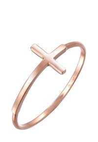Armband aus roségold mit einem glatten, polierten Finish und einem auffälligen Kreuzdesign. Zirkulare Form, minimalistischer Stil und keine zusätzlichen Verzierungen.