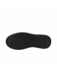 Semelle en caoutchouc noir avec une surface texturée, présentant un motif en croix et des bords légèrement surélevés. Aucune marque visible.
