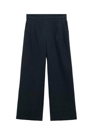 Czarne szerokie spodnie z kieszeniami po bokach i wysokim stanem, o luźnym kroju i prostym wykończeniu nogawek.