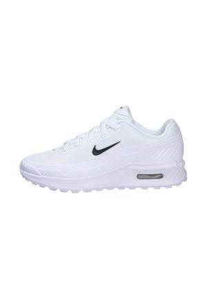 Baskets Nike Air Max blanches avec logo Swoosh noir, coussin d’air visible dans la semelle et dessus en mesh, vues de côté.