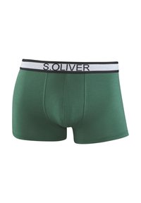 Zelene bombažne bokserice z značilnim črno-belim pasom z napisom "S.OLIVER". Tesno prilegajoča se zasnova z gladko teksturo.
