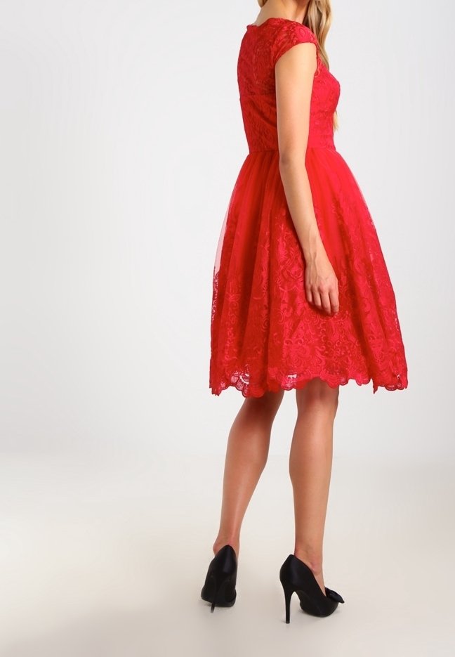 chinese dress ladies Bardot Premium Lace Bodycon Dress in Coral main image 1