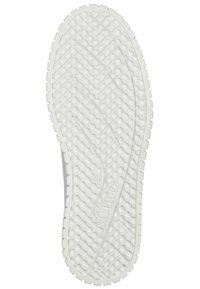 Semelle de chaussure blanche avec un motif en zigzag texturé et des rainures pour l'adhérence. Présente le nom de la marque "s.Oliver" et la taille "37" en relief.