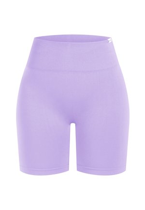 Lavendel hoge taille shorts gemaakt van rekbare stof met een soepel textuur. Kenmerkt een brede, geribbelde tailleband en een strakke pasvorm.