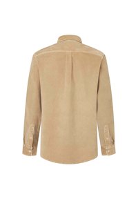 Beige corduroy shirt met lange mouwen, met knopen bij de manchetten en een rugplooitje. Voorzien van een klassieke kraag en zachte, gestructureerde stof.