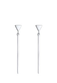 Silberohrringe mit einer dreieckigen Spitze und einem langen, geraden Hängestab. Glatte Textur, minimalistisches Design und polierte Oberfläche.