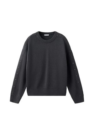 Jersey de punto gris oscuro de manga larga con puños, bajo y escote de canalé, con pequeñas tachuelas en forma de estrella a lo largo de las mangas.