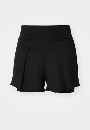 Schwarze Sportshorts mit einem breiten Taillenbund, plissiertem Vorderdesign und Innenfutter. Hergestellt aus dehnbarem, leichtem Stoff.