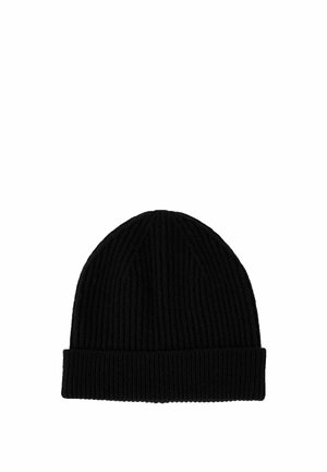 Gorro de punto negro acanalado con puño doblado, diseñado para ofrecer calor y uso informal.