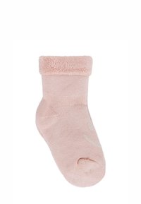 Różowa skarpetka do kostki z miękkim, frotte mankietem. Wykonana z gładkiego dzianiny, z zaokrąglonym czubkiem i subtelnym teksturowanym wzorem na całym ciele.