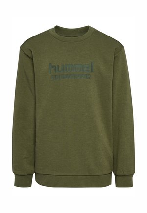 Grøn sweatshirt lavet af blødt materiale med rund halsudskæring og ribbede manchetter. Præget "hummel sportswear" logo i matchende farve.