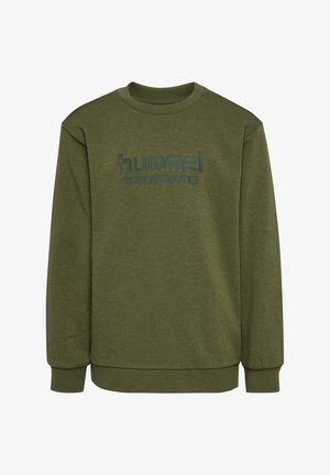 Grüner Sweatshirt aus weichem Material mit Rundhalsausschnitt und gerippten Bündchen. Prägiertes "hummel sportswear"-Logo in passender Farbe.