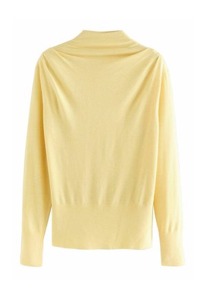Light yellow long-sleeve sweater with a wide ribbed hem and cuffs, shown from the back on a white background.