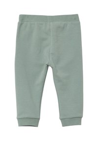 Lichtgroene katoenen blend legging met een strakke pasvorm, elastische tailleband en geribbelde boorden bij de enkels. Geen zichtbare patronen of accenten.