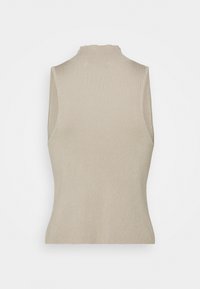 Beige ärmlös polokrage med ribbat mönster och figurnära design. Slät material, inga synliga knäppningar eller dekorationer.