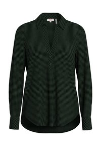 Blouse noire et vert foncé à manches longues avec motif pied-de-poule, col et patte de boutonnage, de la marque s.Oliver.
