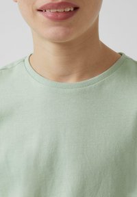 Lichtgroen katoenen t-shirt met een ronde hals, met een zachte textuur en zonder zichtbare patronen of logo's.