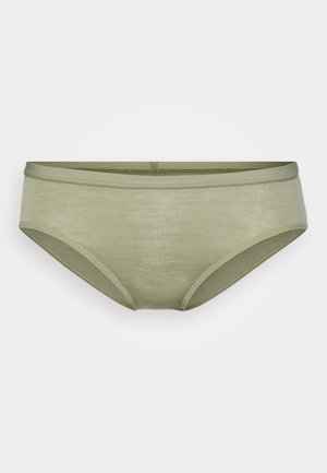 Bikini de color verde oliva claro, hecho de un material suave y ligero. Presenta una cinturilla lisa y bordes sin costuras para mayor comodidad.