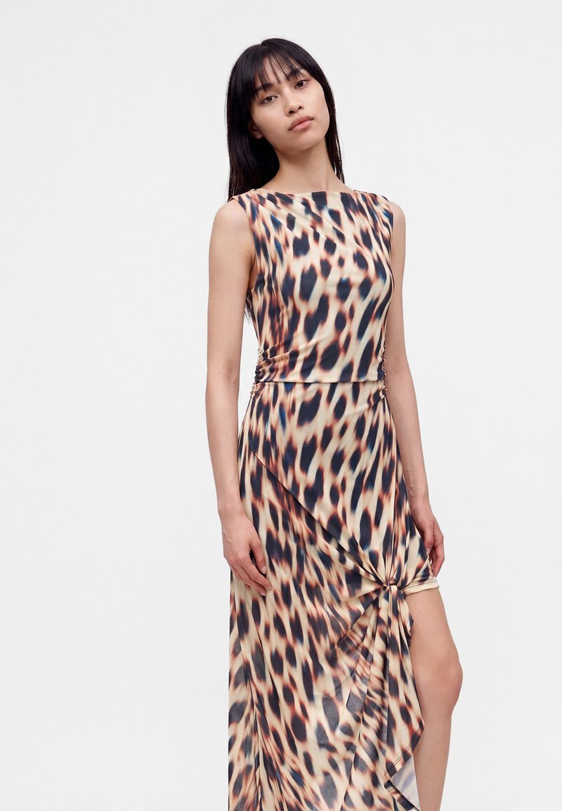 topshop leopard print midi dress Topshop Leopard Print Short Sleeve Fit & Flare Midi Dress 100% Cotton Size 4