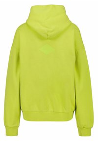 Felpa verde con cappuccio regolabile, polsini e orlo a costine, con un logo a diamante di colore più chiaro sul retro.