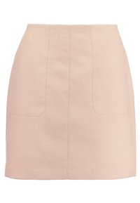 Rosa minikjol i slät tyg med två framfickor, med rena linjer och en lätt struktur. Enkel, modern design.