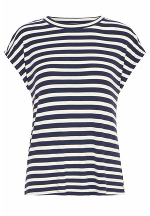 Navy- und weiß gestreifes T-Shirt mit rundem Ausschnitt, kurzen Ärmeln, weichem Rippstrick und lockerer Passform.