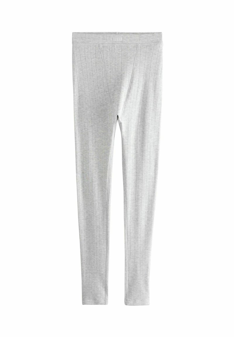 Leggings grigi in tessuto morbido, con una sottile trama a coste e una vita elastica per il massimo comfort.