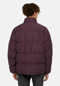 Giubbotto imbottito bordeaux con design trapuntato, colletto alto e polsini elasticizzati. Realizzato in materiale morbido e leggero per il calore.