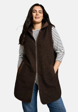 TOM TAILOR, SWEATSHIRT LONG VEST WITH HOOD TEDDY - Waistcoat - java dark brown