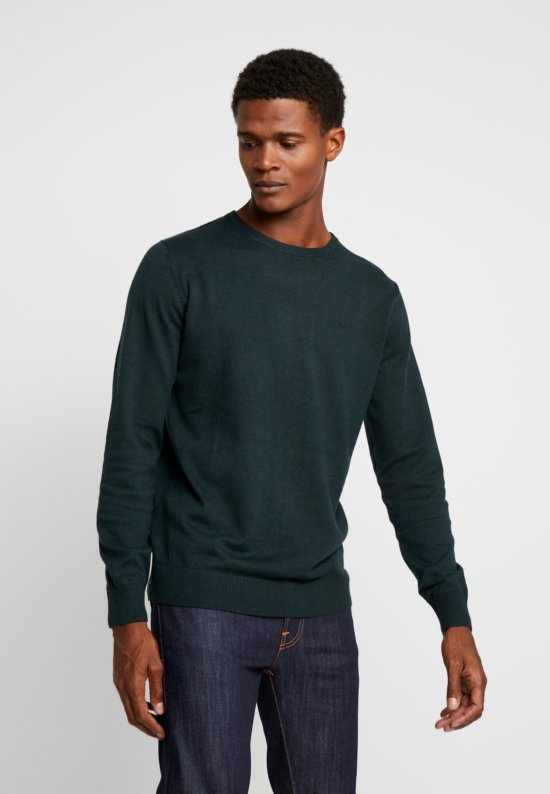 TOM TAILOR BASIC CREW NECK Strikkegenser dark gable TOM TAILOR BASIC CREW NECK - Strikkegenser - deep pond green melange
