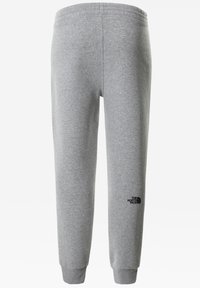 Grijze sweatpants met elastische tailleband, aansluitende enkels en een klein zwart logo op de linkerdij. Gemaakt van zachte, comfortabele stof.