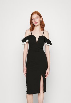 WAL G. SIMAH FRILL MIDI DRESS - Φόρεμα από ζέρσεϊ - black/white