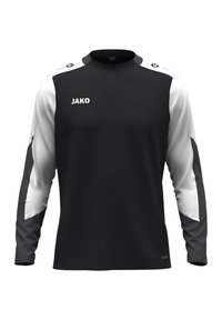Langdraagbare sportshirt met lange mouwen in zwart met witte accenten. Gemaakt van lichte stof, met een ronde halslijn en een reliëflogo.