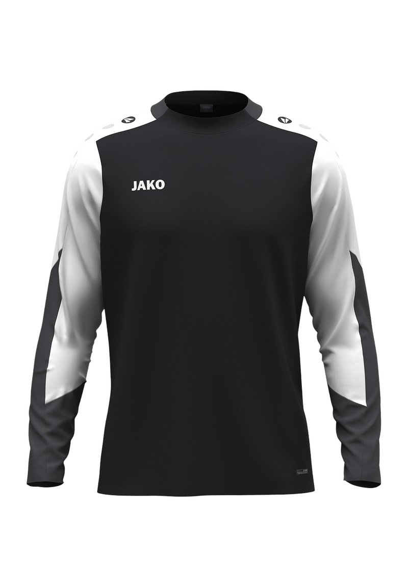 Langdraagbare sportshirt met lange mouwen in zwart met witte accenten. Gemaakt van lichte stof, met een ronde halslijn en een reliëflogo.