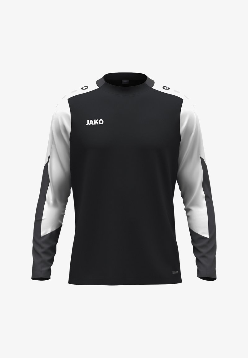 Langdraagbare sportshirt met lange mouwen in zwart met witte accenten. Gemaakt van lichte stof, met een ronde halslijn en een reliëflogo.
