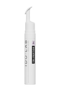 Weißer zylindrischer Behälter mit einer gebogenen Applikatorspitze, beschriftet mit "IDO LAB TRI-PEPTIDE 2%", ausgestattet mit einem eleganten, modernen Design.