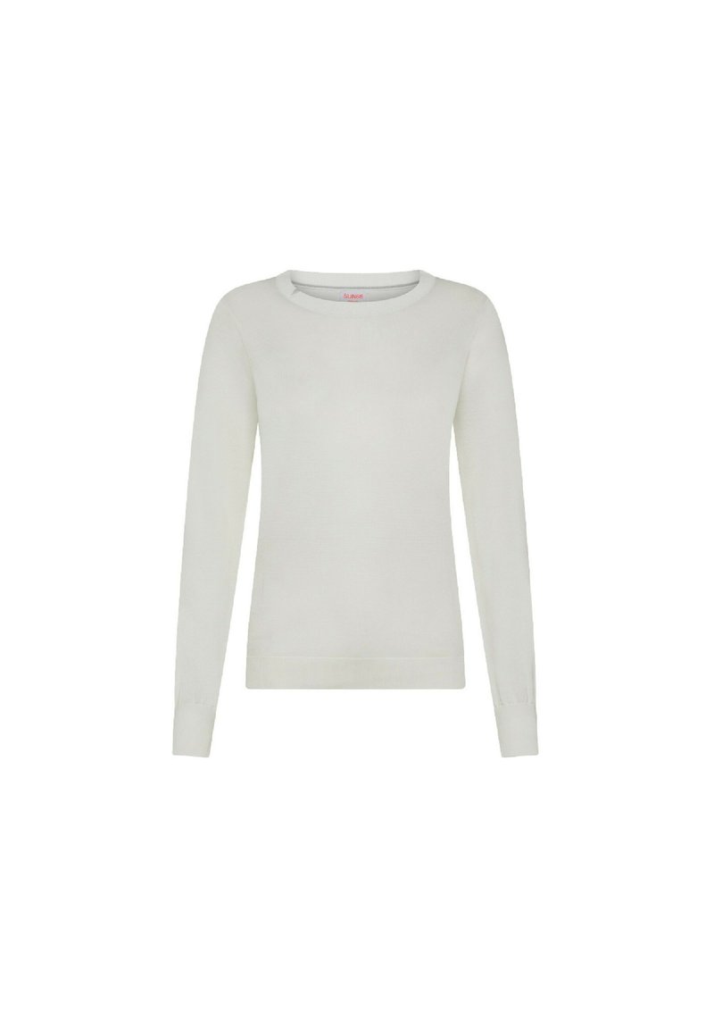 Maglione leggero in crema con maniche lunghe, scollo rotondo e polsini e orlo a coste. Realizzato in morbido materiale a maglia. Senza motivi visibili.