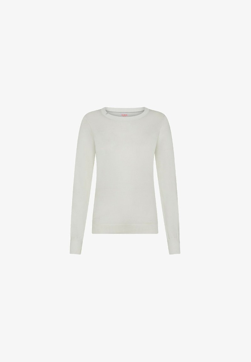 Maglione leggero in crema con maniche lunghe, scollo rotondo e polsini e orlo a coste. Realizzato in morbido materiale a maglia. Senza motivi visibili.