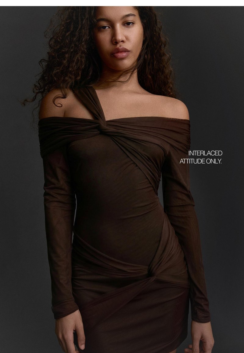 bershka maxi dress with rustic long sleeves Bershka