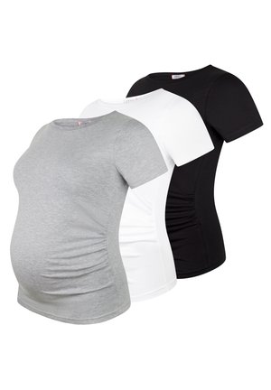 3ER SET - T-shirt basic - schwarz weiß hellgrau