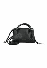 Borsa a tracolla in pelle nera con hardware in argento. Caratterizzata da doppi manici superiori, una tracolla rimovibile e dettagli del logo sulla parte anteriore.