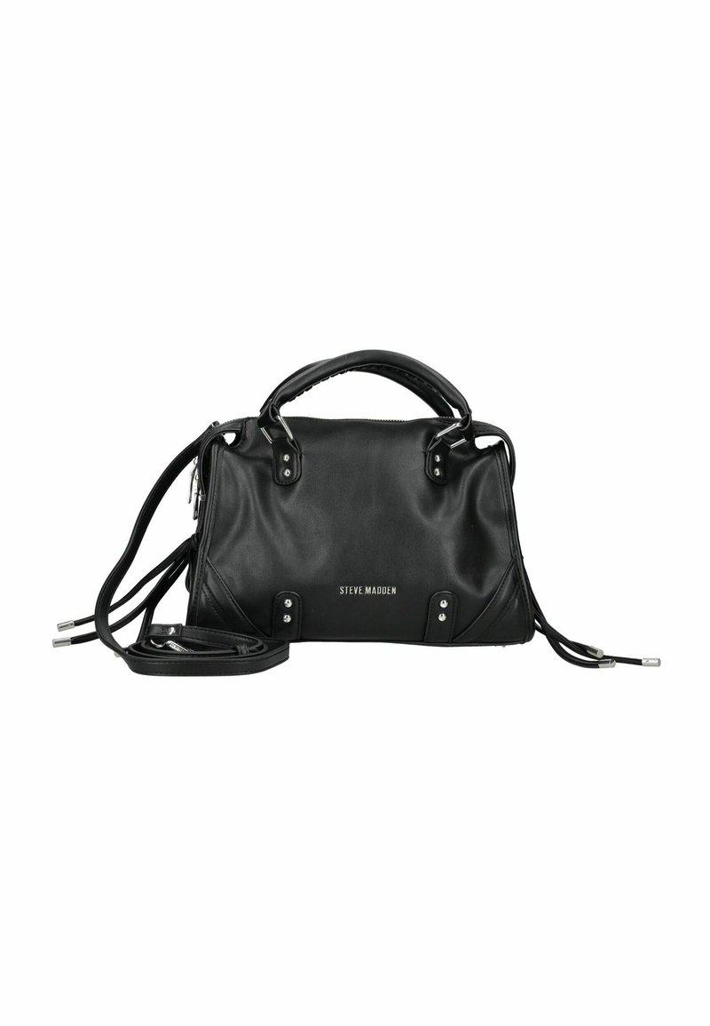 Borsa a tracolla in pelle nera con hardware in argento. Caratterizzata da doppi manici superiori, una tracolla rimovibile e dettagli del logo sulla parte anteriore.