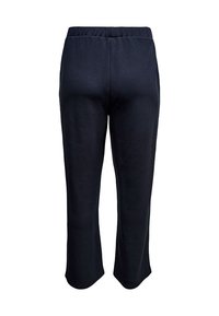 Donkerblauwe wijde broek met elastische tailleband, gemaakt van zacht, lichtgewicht stof.