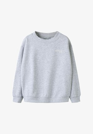 Helehall sweatshirt pehmest materjalist, millel on soonikuga ümarlõikeline kaelus, pikad varrukad ja ees peenelt trükitud logo.