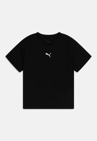 Svart kortermet T-skjorte laget av glatt stoff med en liten hvit Puma-logo på brystet. Klassisk rund hals, avslappet passform.