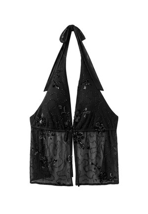 Stradivarius, EMBROIDERED HALTER TOP WITH RHINESTONES - Blouse - black