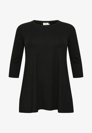 Schwarze Langarm-Tunika mit Rundhalsausschnitt, fließender Silhouette und weicher Textur, ausgestattet mit seitlichen Nähten für eine lockere Passform.